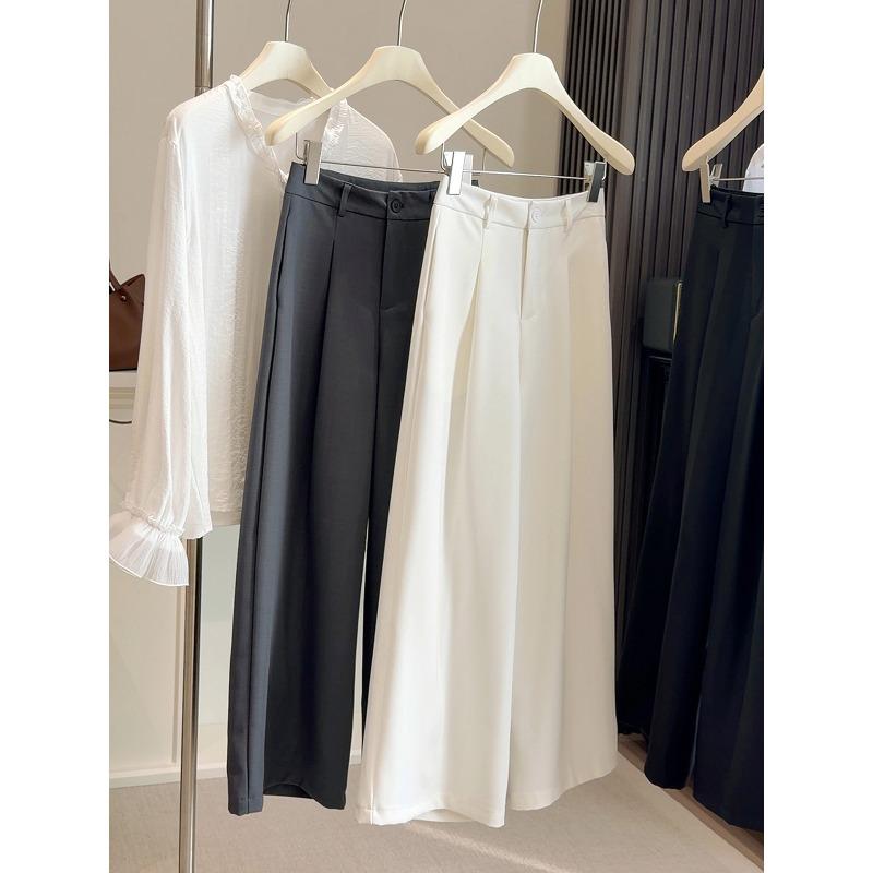

Small high-waisted simple and drape suit pants for women, spring new models show long legs, straight and versatile casual wide-leg pants S белый