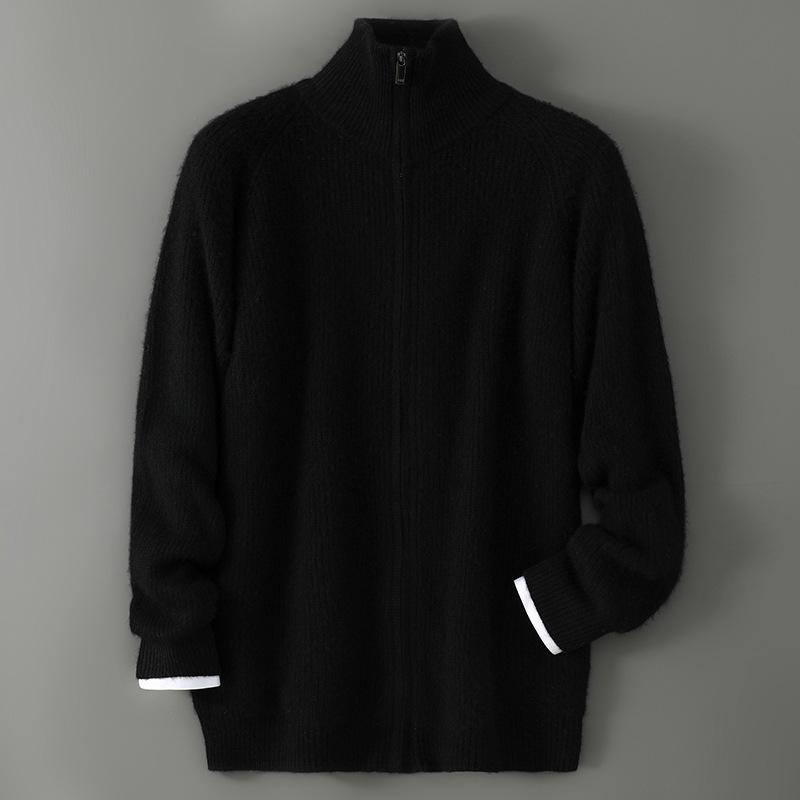 

Men s High Neck Zipper Cashmere Cardigan, Double Ply, Thickened, Loose Casual Knit Sweater for Autumn and Winter. XXL (170–190 jin)