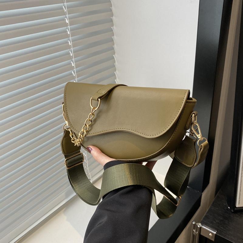 Fashion Double Straps Shoulder Bag Casual Solid Color PU Leather Versatile Crossbody Bags For Women Saddle Bag CLE