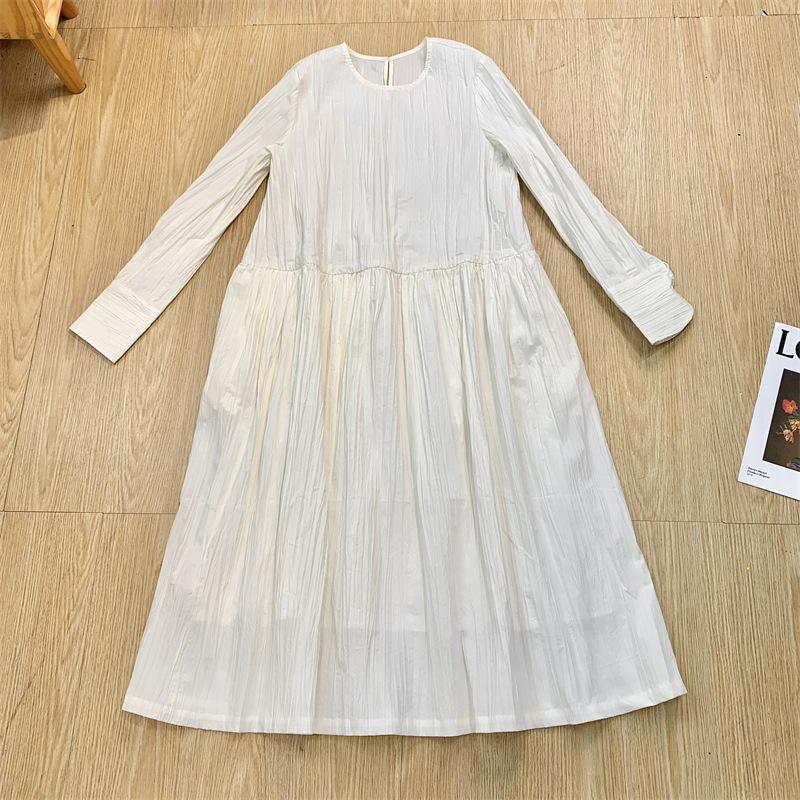 

Белое платье с круглым вырезом, плиссированное, с высокой талией, трехмерный силуэт, французский элегантный пуловер, юбка средней длины M