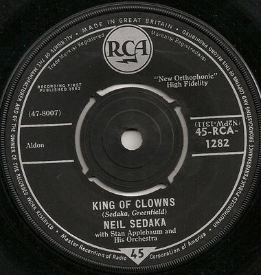 7inch Record NEIL SEDAKA - King Of Clowns 45RCA1282 RCA 1962 UK Pop Used