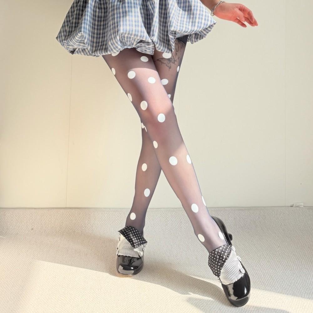 Elastic Polka Dot Stockings Colorful Y2K Retro Silk Stockings Funky Large Dot Pantyhose Cosplay