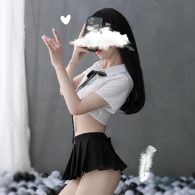 Sexy Underwear British Plaid Sexy Perspective White Shirt Bow Uniform Set