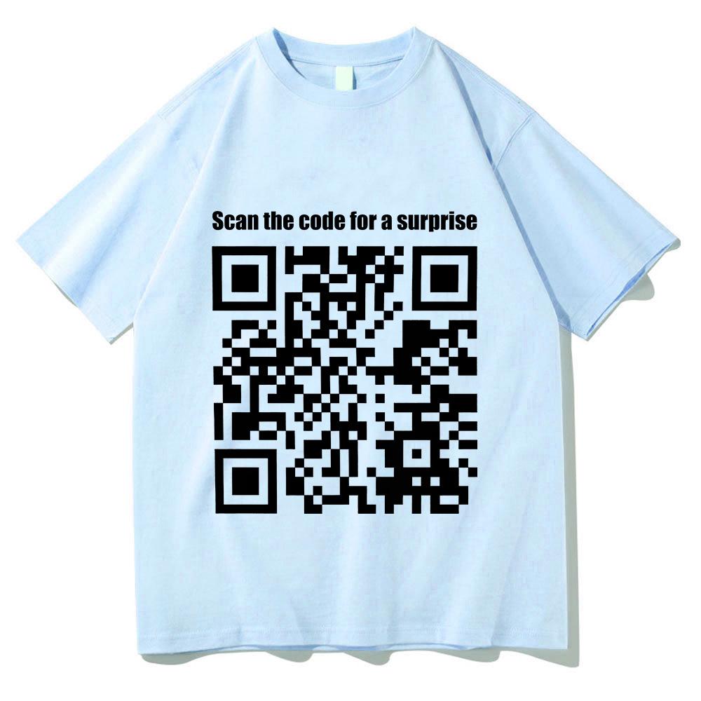 Funny QR Code T-shirts Prank Funny Cotton Tops Scan The Code for A Surprise Tees Women Men Creative Clothing Loose Tshirts Trend