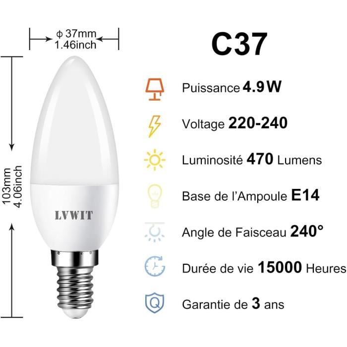 Ampoule led - lvwit - e14 - 470lm - 4.5w - blanc froid - lot de 6