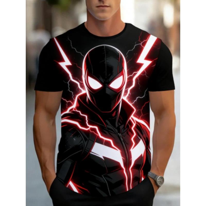 Herren-T-Shirt mit Aufdruck - leicht und atmungsaktiv, rot-weißes Anime-Comic-Kunstmuster, Rundhalsausschnitt, kurzärmlig, Sommer-Top