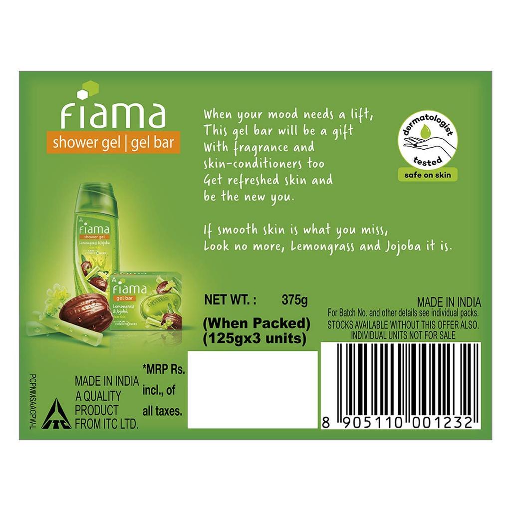 Fiama Gel Bar Lemongrass And Jojoba 125GX3 Soap With Skin Conditioners For Smooth Skin Refreshing Bath For Men And Women