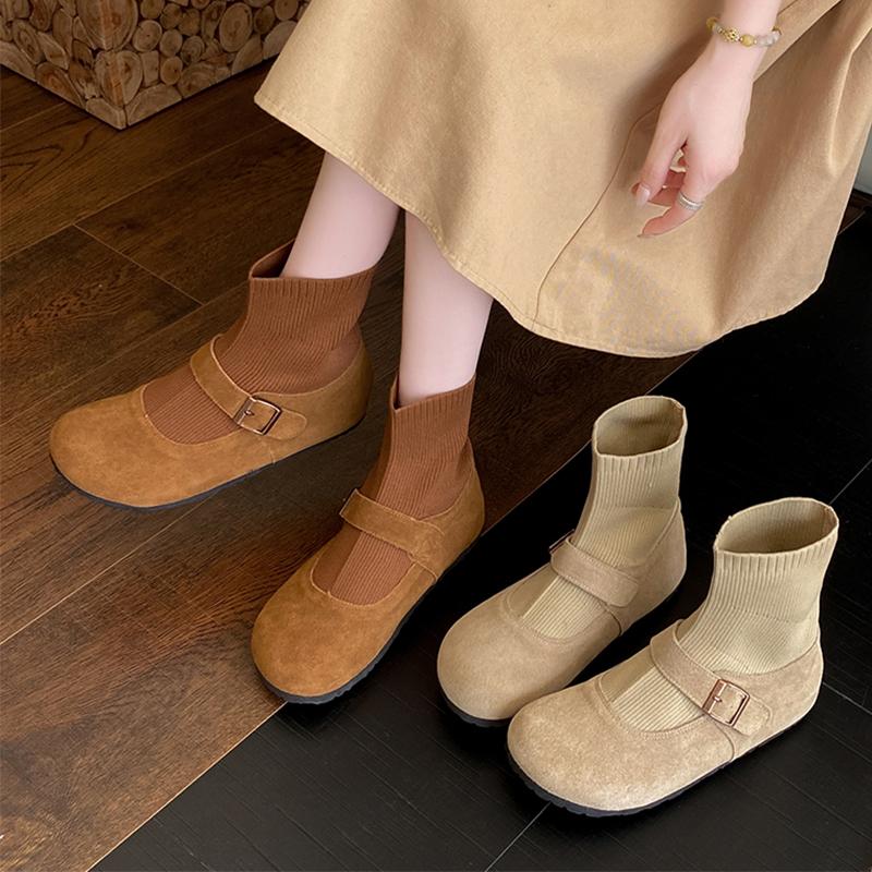 Fashion Flats Women Ankle Sock Boots Trend Sport Shoes Fashion Chelsea Boots 2025 Winter Casual Walking Suede Shoes Comfort Mujer Botas
