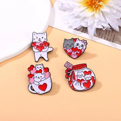 Cute Cartoon Cat Brooches Lovely Cat with Love Metal Brooches Woman's Clothes Bucket Hat Ornament