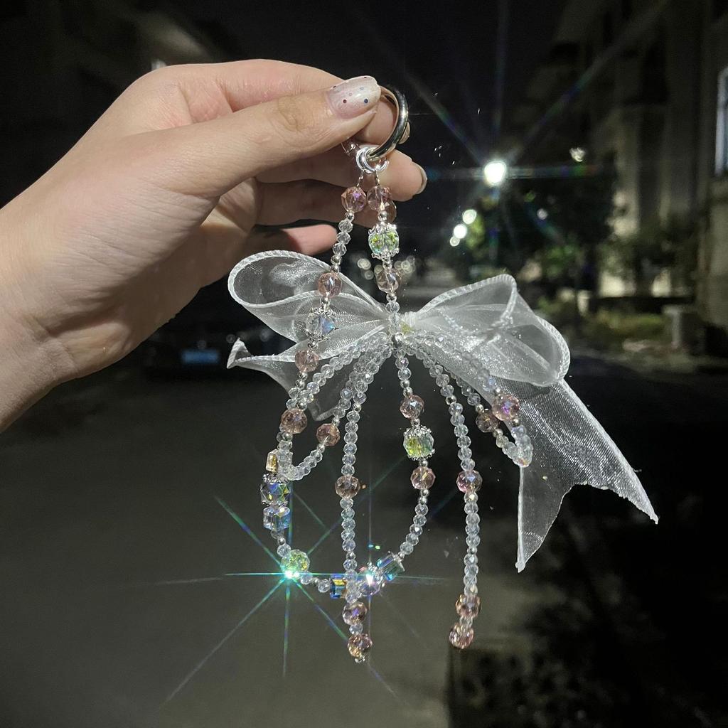 Cute Pearl Lucky Bow Phone Strap Rhinestone Handheld Chain Exquisite Pendant
