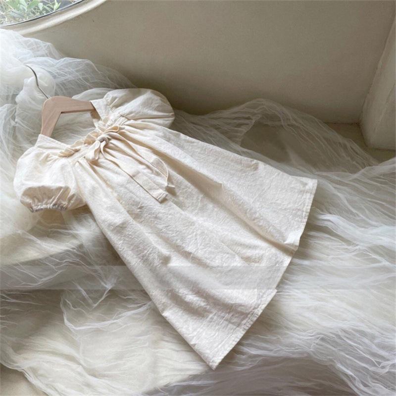 Korean Summer Floral Princess Dress for Baby Girls with Bow and Puff Sleeves