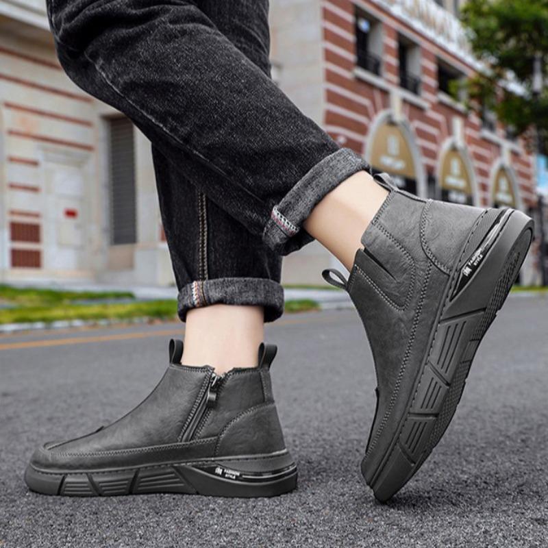 Classic Men Leather Boots Fashion Comfortable Platform Casual Shoes Chelsea Britain Ankle Boots Male Lazy Boot Zapatillas Hombre