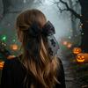 Mesh Bow Hair Clip Halloween Bat Spring Clips, Black White Lace Spider Web Holiday Themed Barrettes, Gothic Dark Style for Women Cosplay Costume
