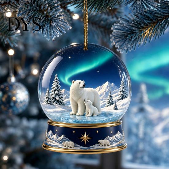 Holiday Party Supplies Christmas Crystal Ball Style Pendant with Hanging Rope, 2D Flat Acrylic Unique Keepsakes Ornament for Tree Decoration
