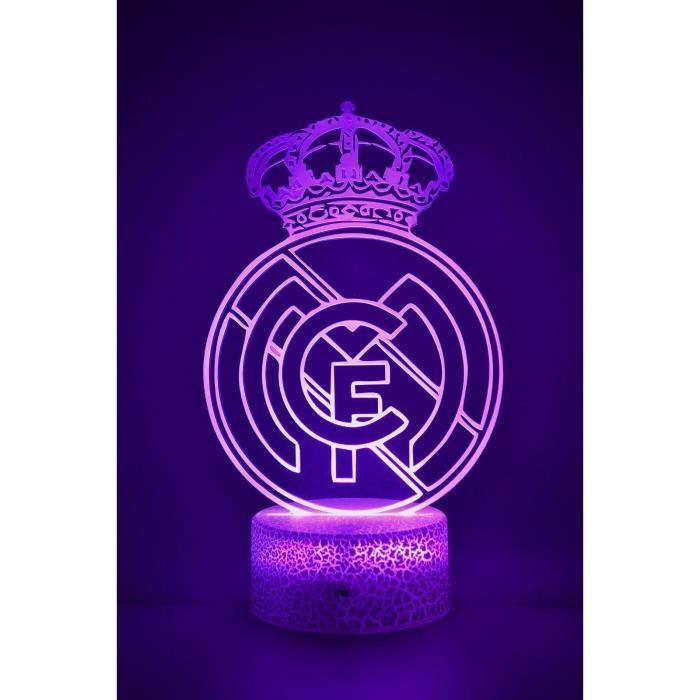 Lampe de Chevet 3D LED Real Madrid Football, Veilleuse changement de couleurs, Lampe Tactile Bureau et Chambre, idée cadeau