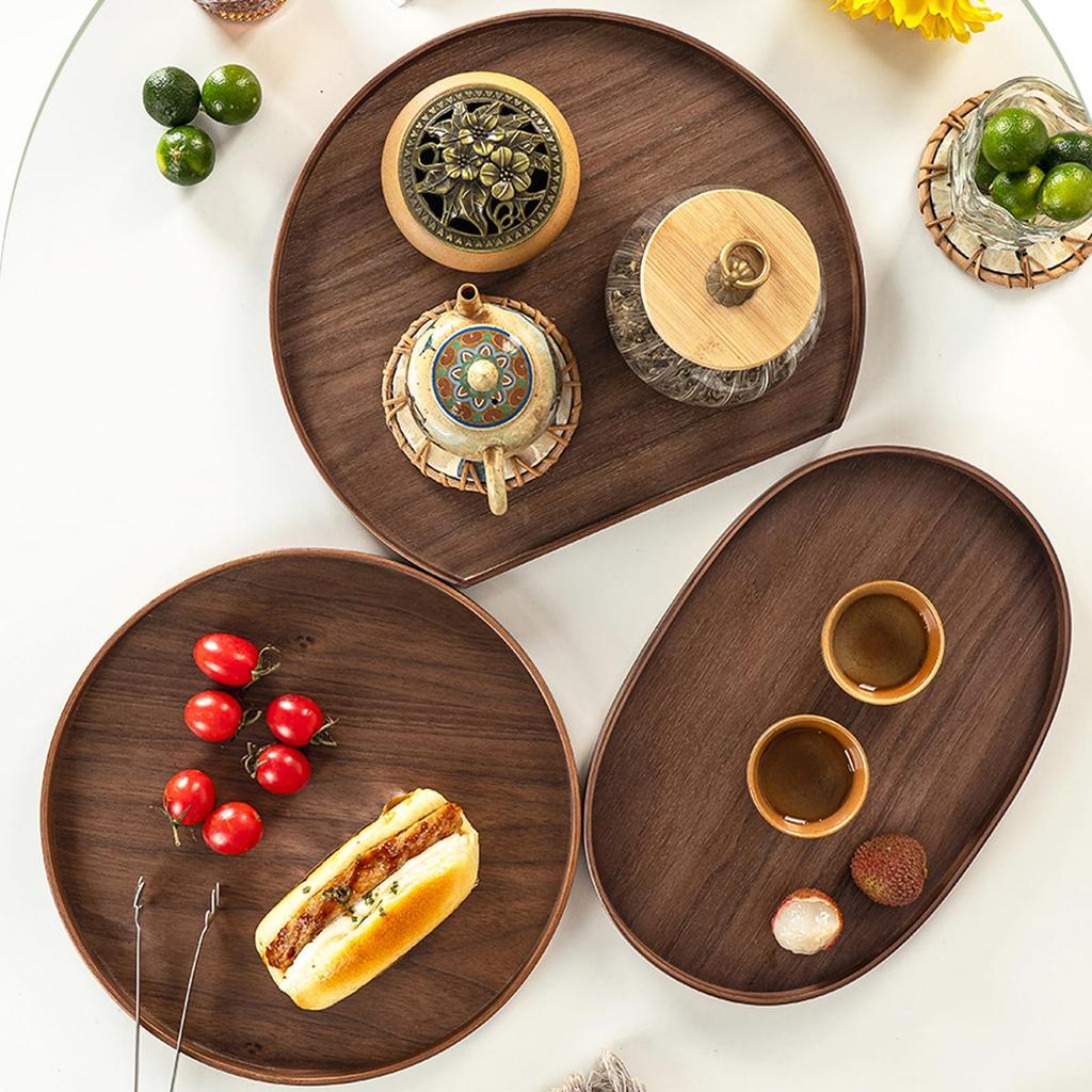MiniMood Black Walnut Wood Oval Tray, 30 x 26 cm, 2 cm high, 290 g, Dark Brown (30cm*26cm*2cm)