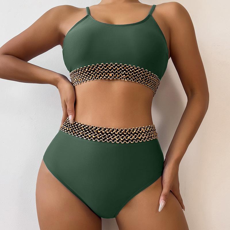 New Style High Waist Backless Bikini - Solid Color Women's Swimwear