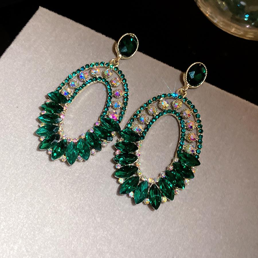 Silver Needle Diamond Oval Pendant Earrings Ethnic Style Retro Temperament Earrings Light Luxury Premium Temperament Earrings Women