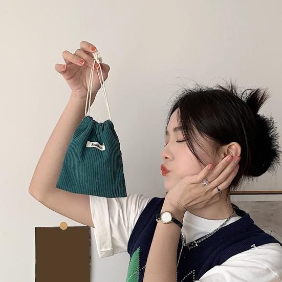 Cosmetic Bag Portable Corduroy Makeup Storage Bag Drawstring Design Jewelry Storage Pouch for Home Travel