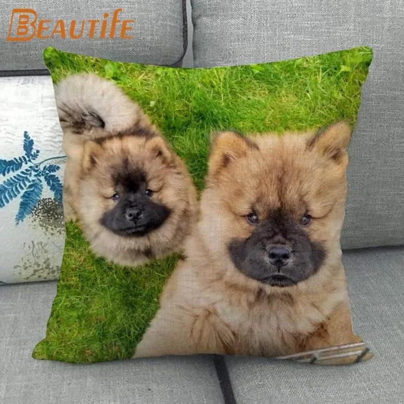 Custom Chow Chow Dog Pillowcase Cartoon Girl Wedding Decorative Cotton Linen Pillow Case For Home Pillow Cover 45X45Cm One Side