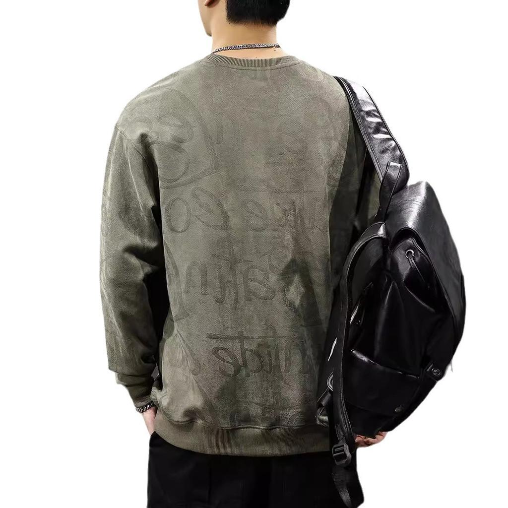 Autumn Letter-Printed Sweater Men'S American Casual Crew Neck Long-Sleeved T-Shirt Suede Loose Bottoming Shirt