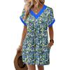 Women's Fashion Print V-Neck Short Sleeve Pocket Casual Pullover Dress
