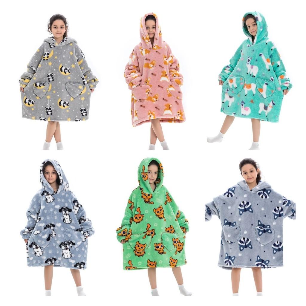Delightful Large Wearable Blanket Sweatshirt For Kids Soft Warm Cozy Fabric With Fun Illustrations