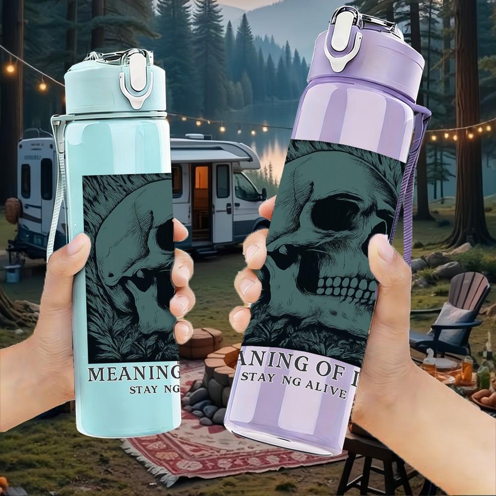 1PC Skull Meaning Of Life Print 750ml Color Plastic Sports Water Bottle Leakproof Flip Straw Lid Suitable for Sports Office Home Use