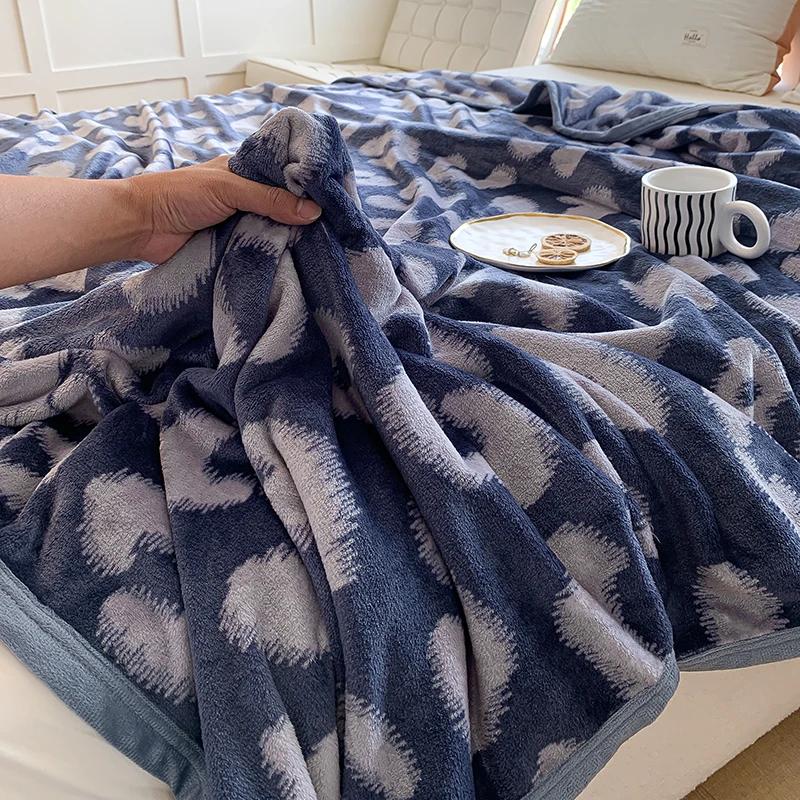 Flannel Fleece Blanket for Beds Reactive Printed Thicken Warm Blankets for Winter Single/Queen/King Size Plaids for Sofa Blanket
