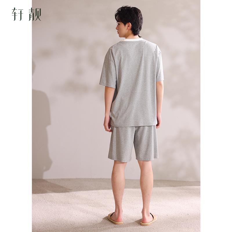 Xuan Liang Sleepwear Men's Summer Thin Cotton Short sleeved Shorts Cool Feel Waffle Outerwear Home Clothes Set