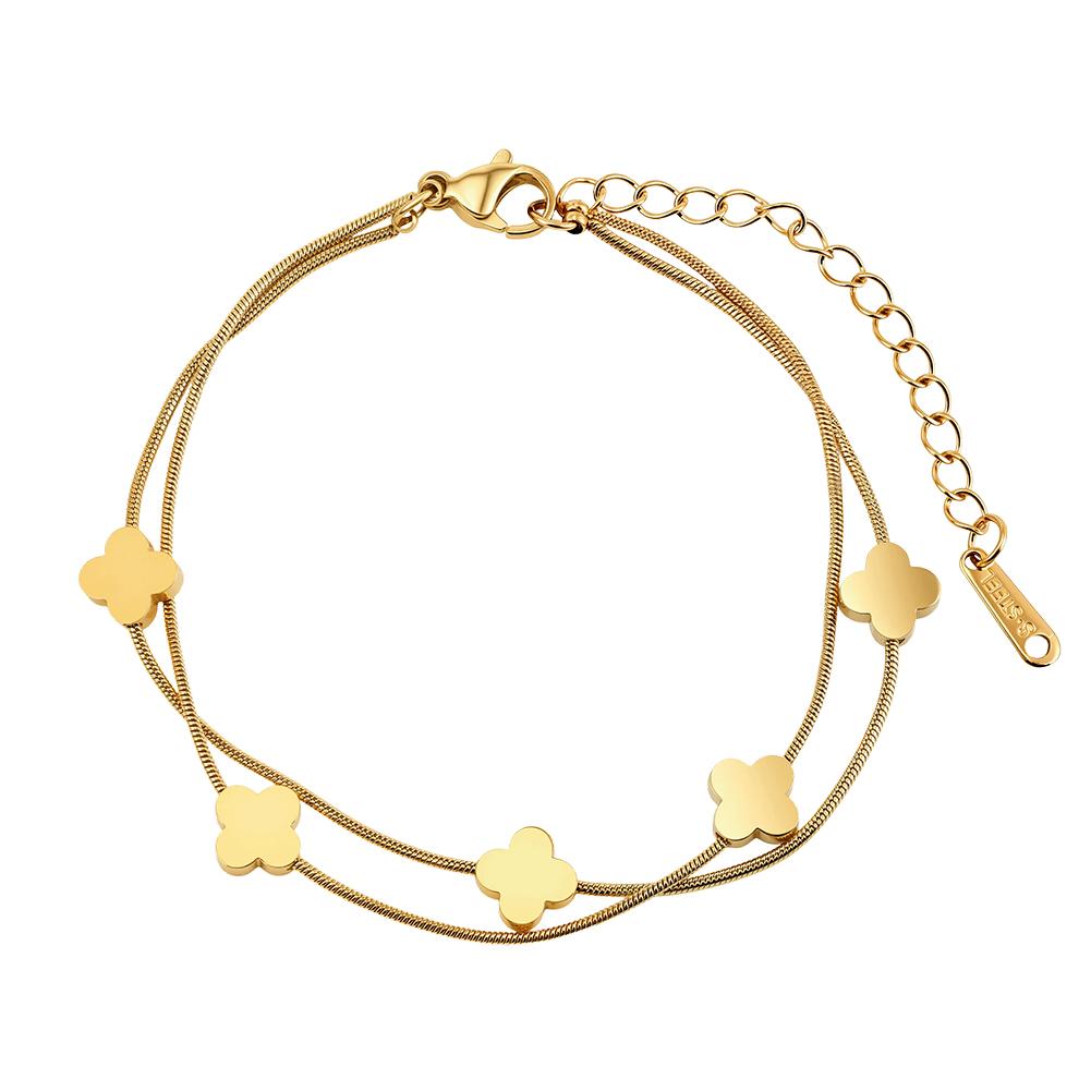 EFFIE QUEEN Stainless Steel 18K Gold Plated Stackable for Women Fashion Star Eye Flower Heart Chain Bracelet Waterproof Jewelry