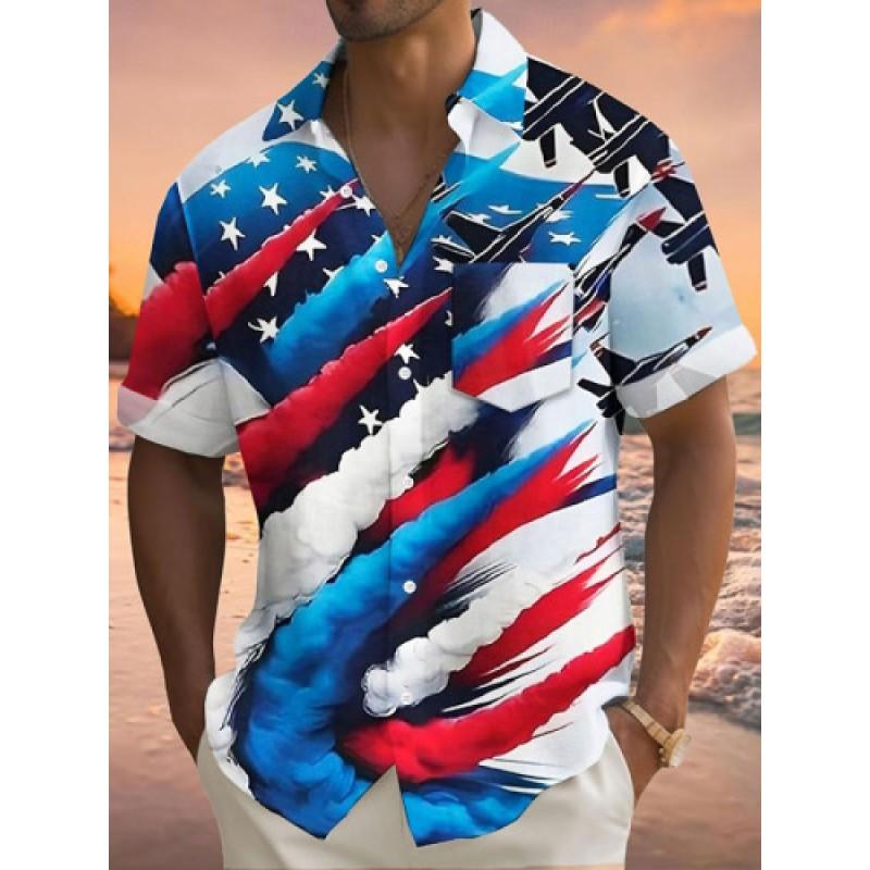 Mens Short Sleeve Casual Shirt Vintage Hawaiian Print Loose Fit Streetwear