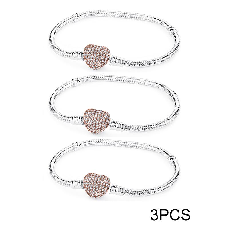 Bangles Original Love Heart Clasp Charms Beads Snake Chain Luxury DIY Jewelry For Women Gift