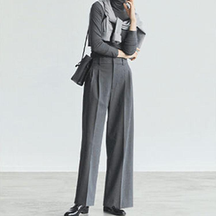 UNIQLO Solid Color Pleated Loose Wide Leg Casual Pants Women bottoms Lead-Gray 458505-06
