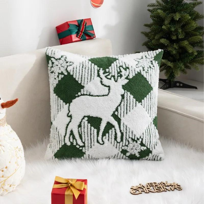 New Cushion Cover Without Core Jacquard Christmas Tree Reindeer Pillow Cover For Holiday Decoration Comfortable And Breathable