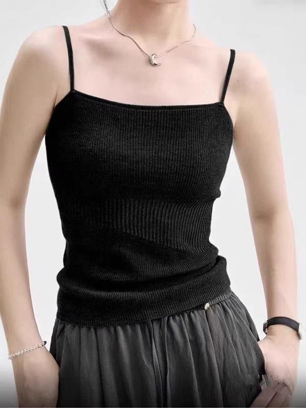 Korean Style Slim Fit Knit Camisole Vest - Women's Summer Solid Color Base Layer Top