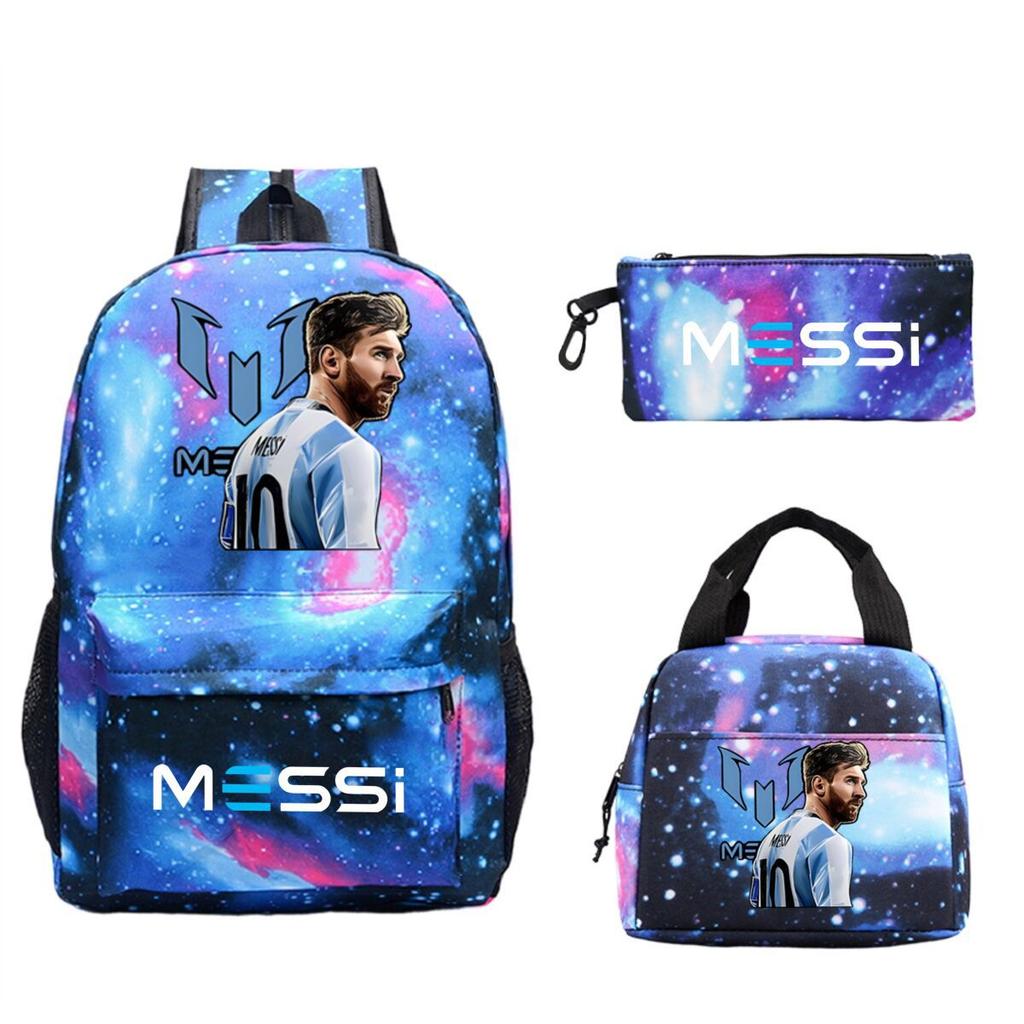 Football Star Peripheral Printed Backpack, Primary And Secondary School Children'S Three-Piece Simple Schoolbag