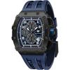 Tsar Bomba Men's Classic Tonneau Face Watch 50M Waterproof Sapphire Crystal Silicone Strap Blue 16.8mm Case Thickness