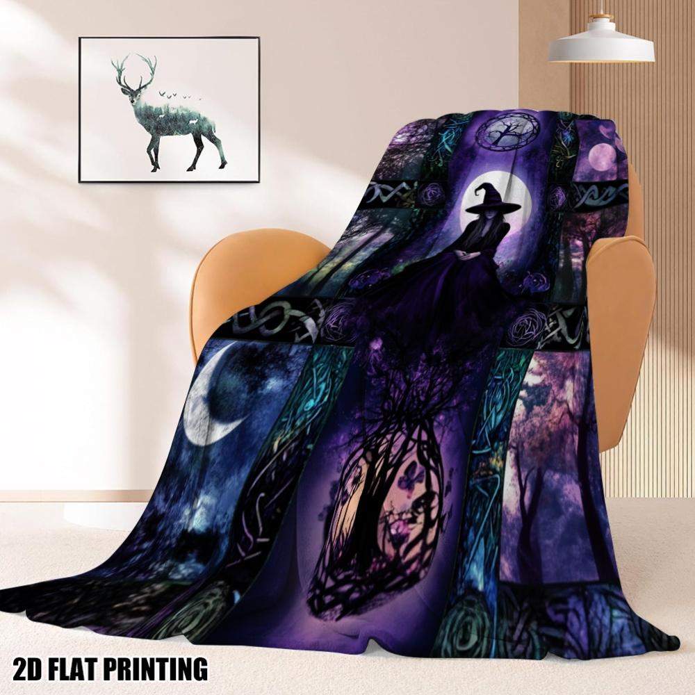 Mysterious Forest Magic Moon & Witch Art Blanket - Soft All-Season Multi-Purpose Throw for Bed, Sofa, Chair & Car Decor