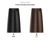 Elegant Woolen Coffee Midi Skirt - Women's Autumn/Winter 2025, Thickened Professional Design, Versatile Style