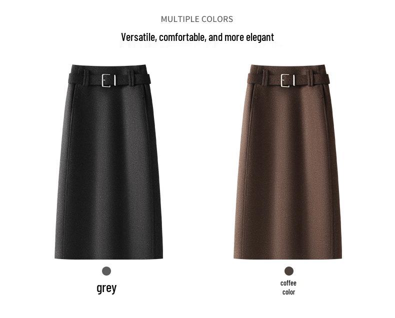 Elegant Woolen Coffee Midi Skirt - Women's Autumn/Winter 2025, Thickened Professional Design, Versatile Style