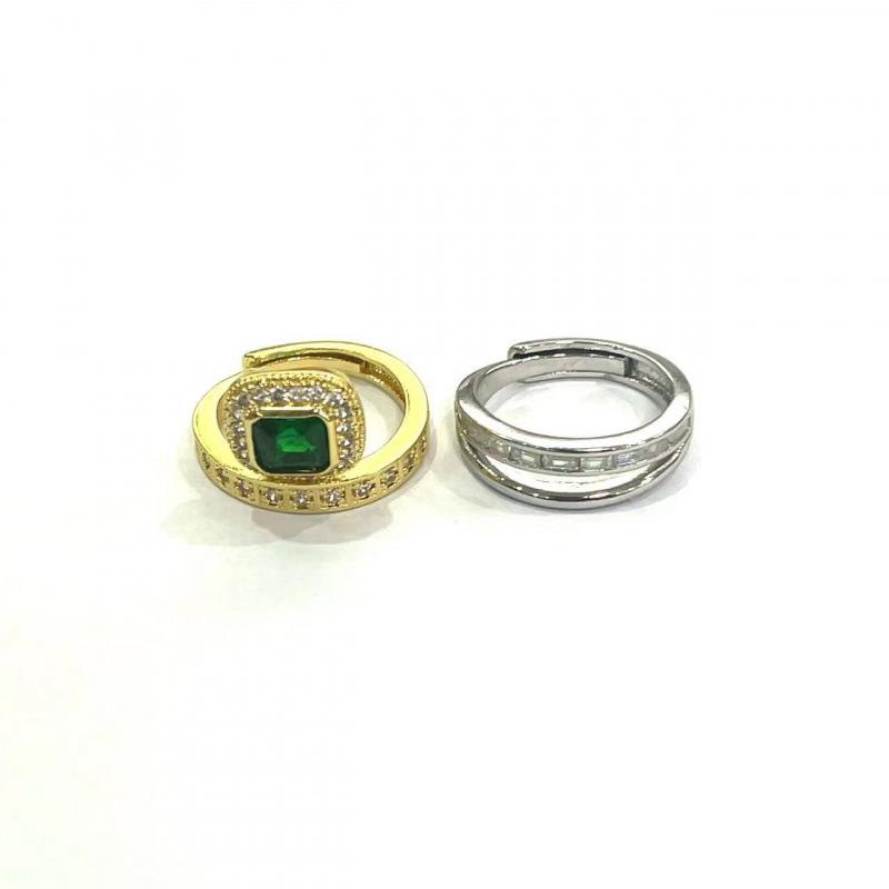 18K Gold Plated Adjustable Emerald Ring Set for Women - Two-Piece Retro Design Open Adjustable