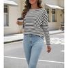 Womens Long Sleeve Crew Neck Striped Casual T-Shirt Loose Fit Cotton Blend Fall 2026