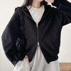 Women's Hooded Long Sleeve Zip Up Cardigan Oversized Fit Casual Top Solid Color Cropped Hoodie Jacket