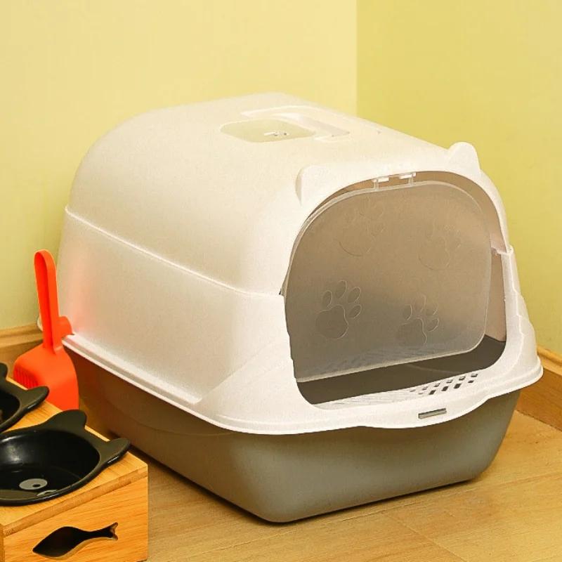 Totally Enclosed Cat Litter Box Large Pet Cat Toilet Detachable Litter Pan Anti-Splash Dog Toilet Pet Bedpans with Litter Shovel