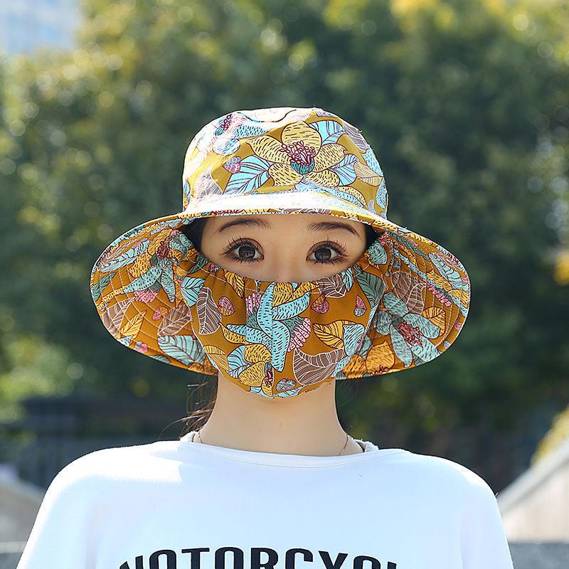 Women's UV Protection Wide-Brim Hat with Sunshade and Dustproof Mask for Outdoor Travel and Leisure