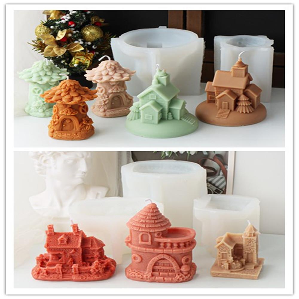 3D Europeisk Bygning Hus Hjem Silikon Lysform DIY Håndlaget Aromaterapi Gips Resin Såpefremstilling lysfremstillingsverktøy
