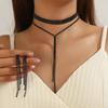 European Exaggerated Rhinestone Tassel Collar Necklace