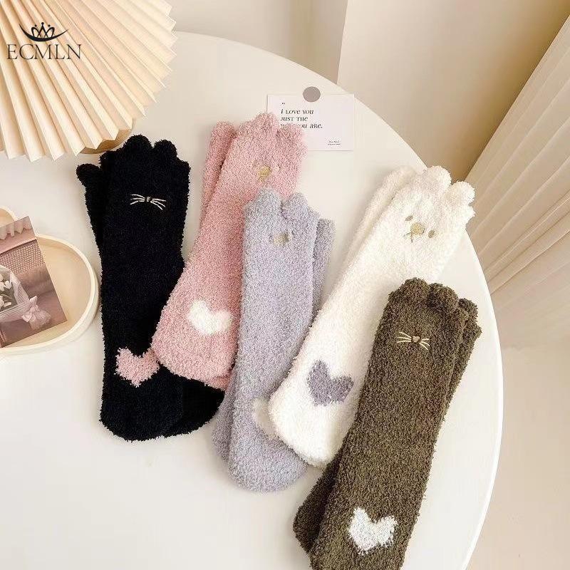Thickened Autumn Winter Female Coral Fleece Floor Socks Warm Comfortable Plush Small Ear Cat Outdoor Home Leisure Sock