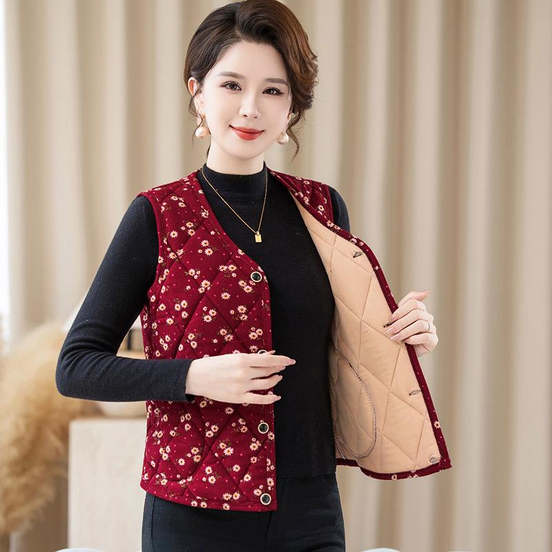 Women's Floral Vest for Autumn/Winter: Warm Cape, Inner/Outer Wear, Lightweight for Middle-Aged and Elderly Moms